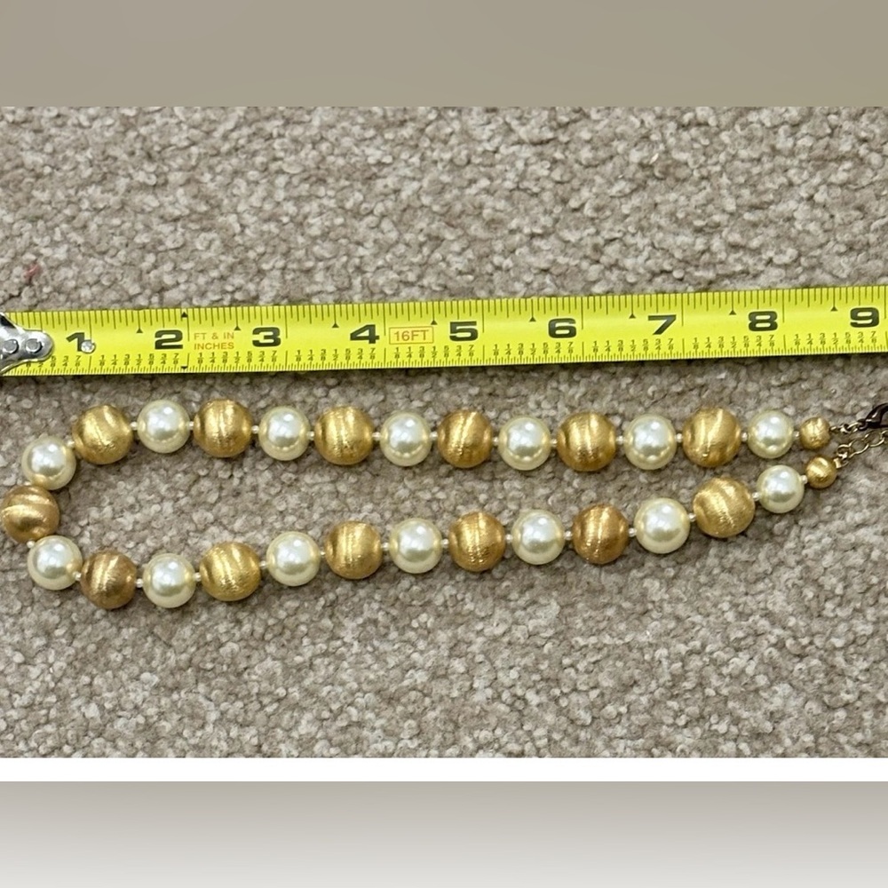 Vintage Faux  Pearl and Gold Bead Necklace
